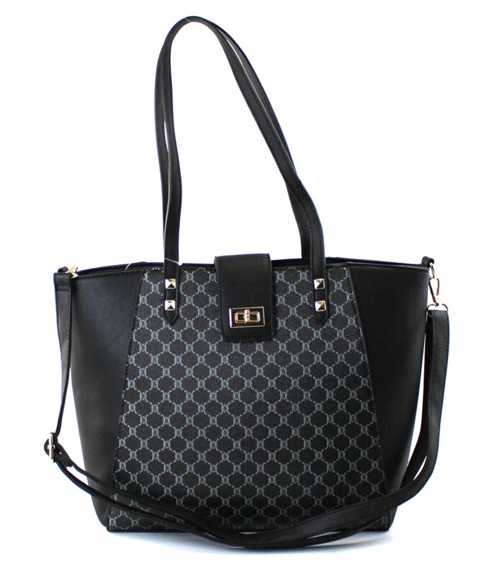 Women's Large Black Monogram Design Tote Bag